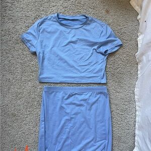 Blue Crop Top and Skirt Set